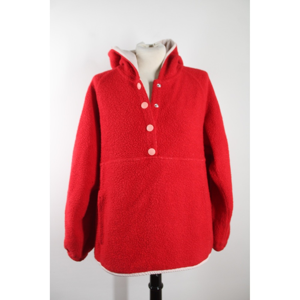 Outdoor Voices M Red MegaFleece Snap Hoodie Wool Blend Sherpa Pullover